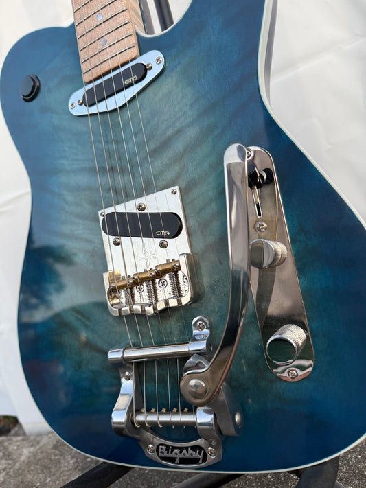 "Wavey" Blue Custom Handmade Tele-Style Electric Guitar